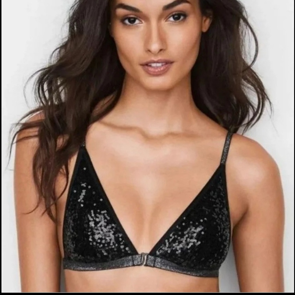 NWT Victoria’s Secret Sequin Black Bralette Size L